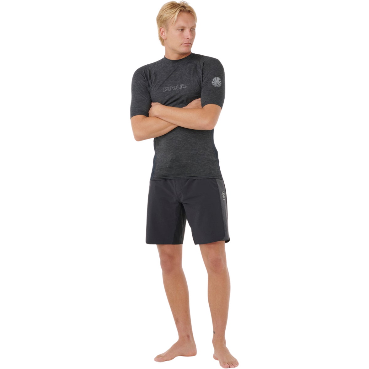 2026 Rip Curl Heren Dawn Patrol UPF Perf Short Sleeve Lycra Vest 16CMRV - Black Marle